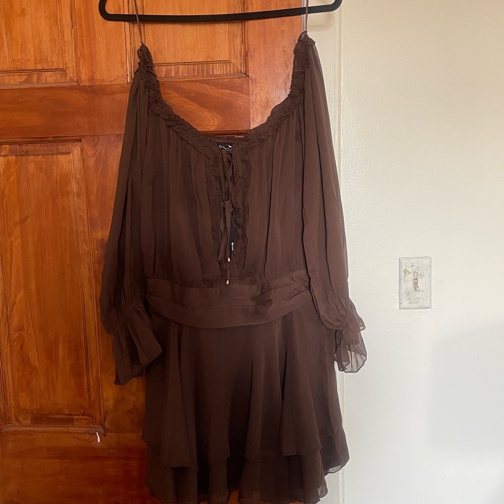 Fashion Nova Brown Off-Shoulder Tiered Chiffon Dress Waist do not stretch
